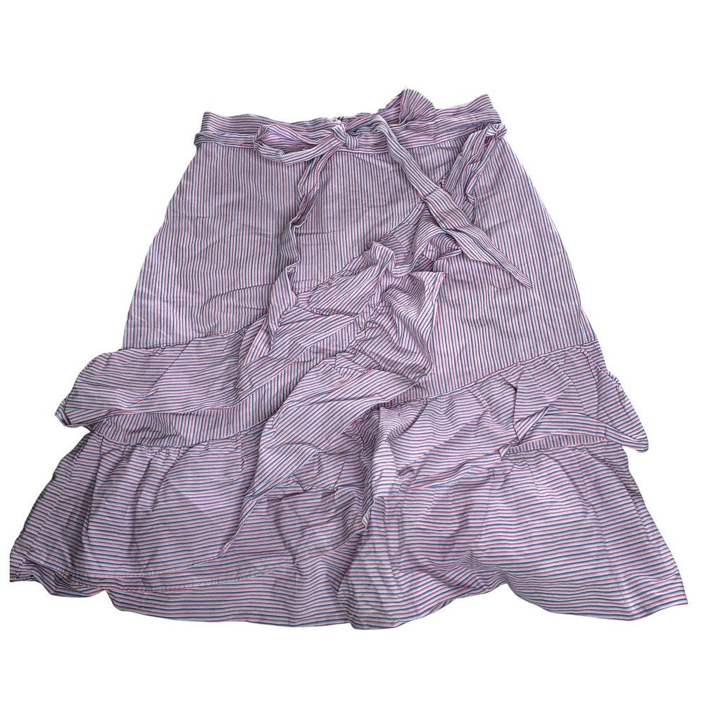 Parker Lambert Skirt Ruffle Blue Pink Stripe Cotton‎ Bow-Tie Preppy Cottagecore